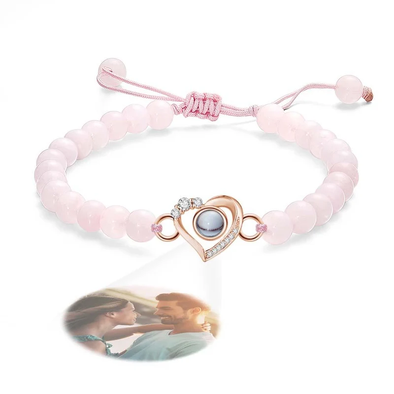 Personalisiertes Foto Projektion Perlen Armband herzförmig mit Strass - Geschenk für Sie