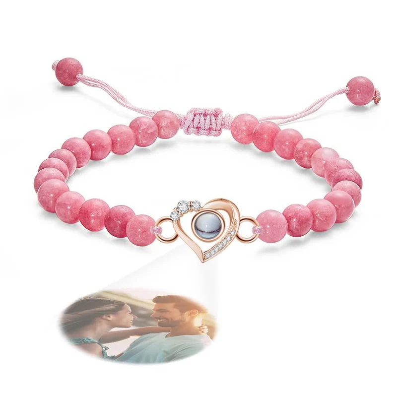 Personalisiertes Foto Projektion Perlen Armband herzförmig mit Strass - Geschenk für Sie
