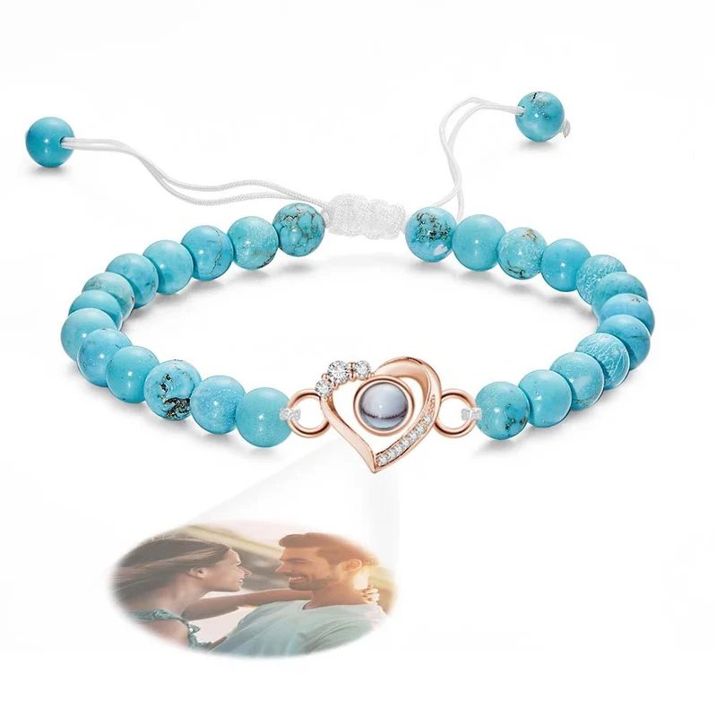 Personalisiertes Foto Projektion Perlen Armband herzförmig mit Strass - Geschenk für Sie