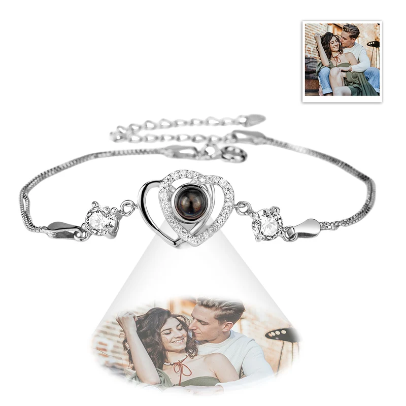 Doppel Herz Foto Projektion Armband mit Zirkonia