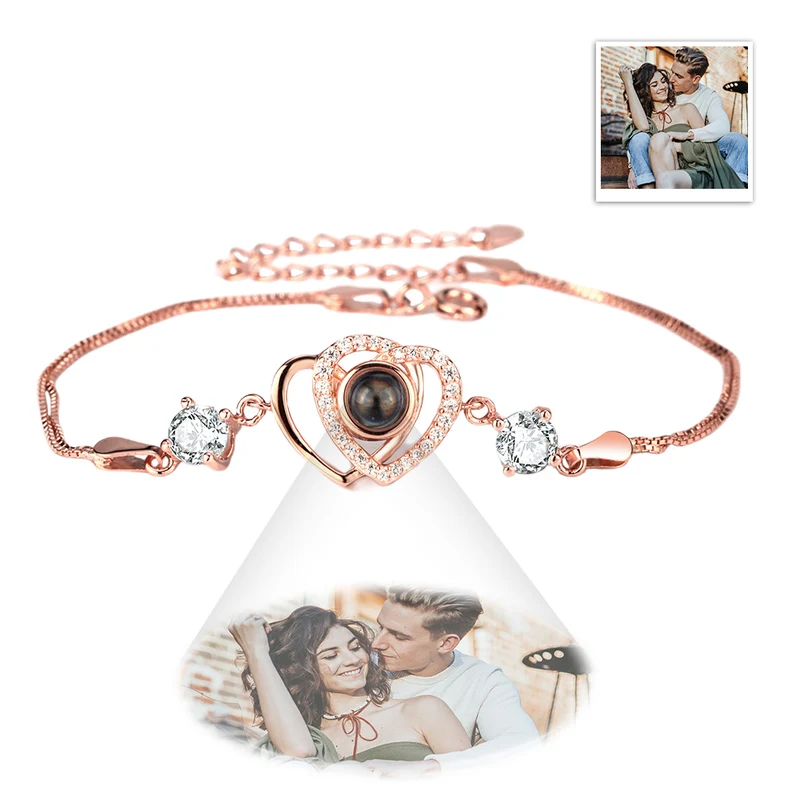 Doppel Herz Foto Projektion Armband mit Zirkonia