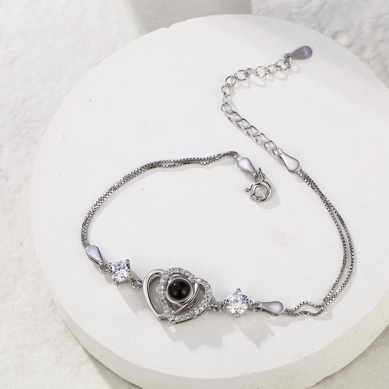 Doppel Herz Foto Projektion Armband mit Zirkonia