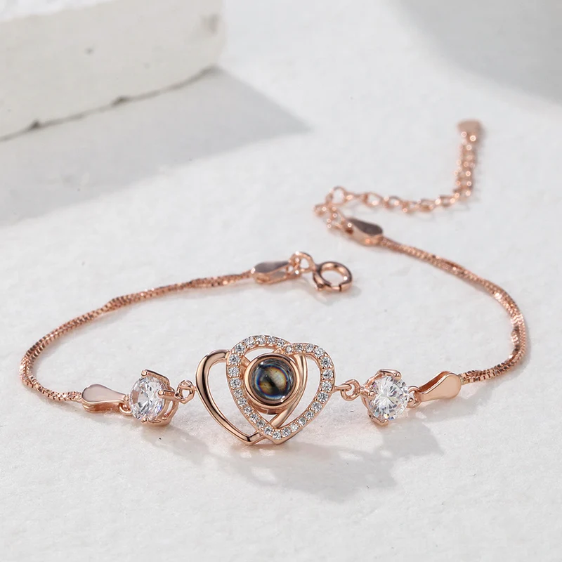 Doppel Herz Foto Projektion Armband mit Zirkonia