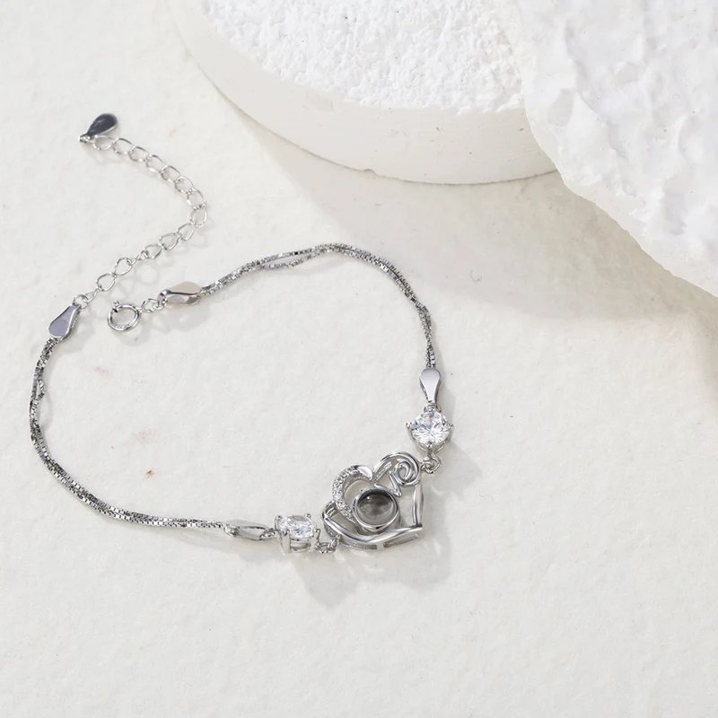 Foto Projektion Armband herzförmig 925 Sterling Silber