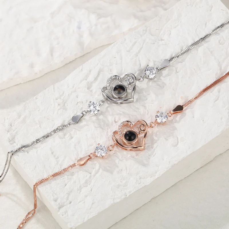 Foto Projektion Armband herzförmig 925 Sterling Silber