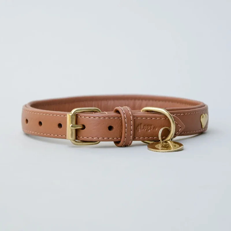 Gepolstertes Lederhalsband "Heart of Gold" - Tan
