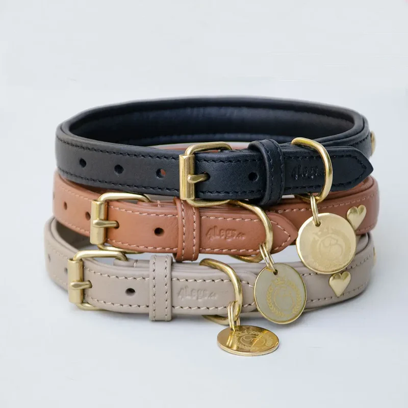 Gepolstertes Lederhalsband "Heart of Gold" - Tan