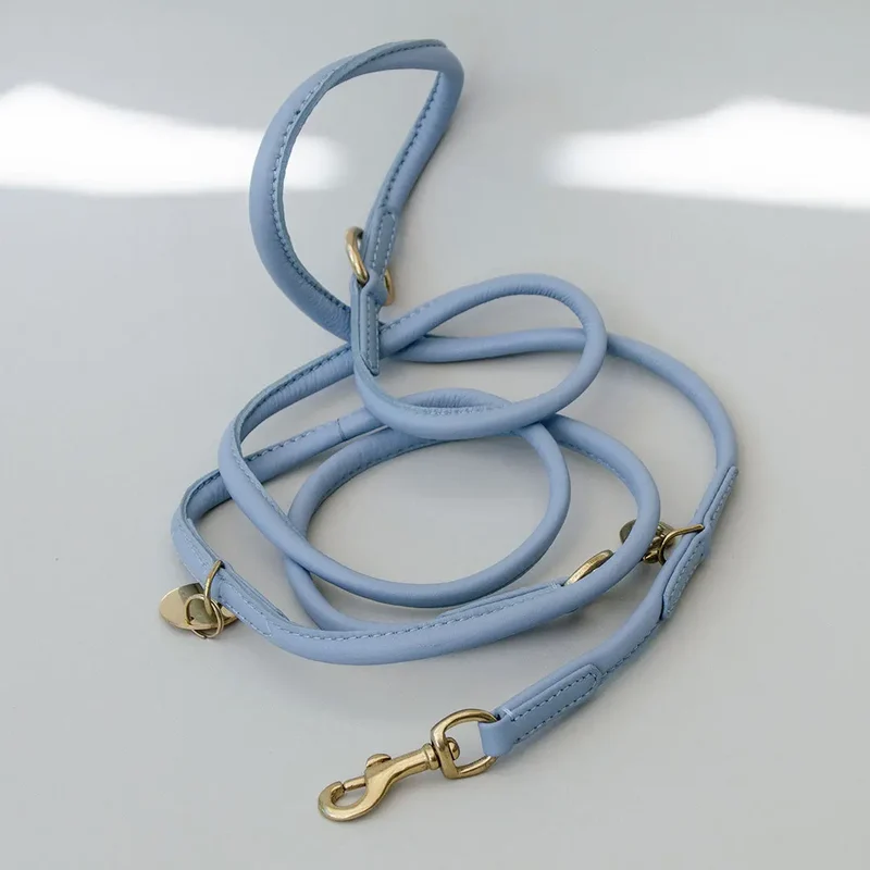Hundeleine "Rolled Nappa" - bleu