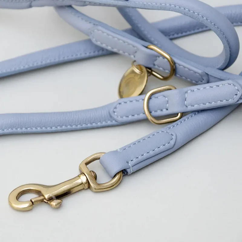 Hundeleine "Rolled Nappa" - bleu