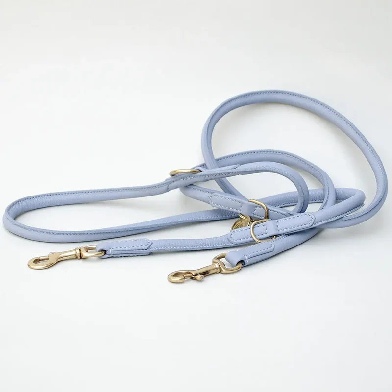 Hundeleine "Rolled Nappa" - bleu