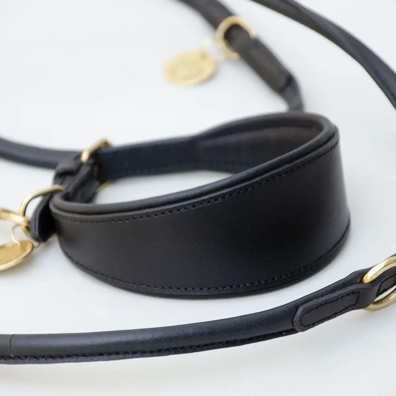 Lederhalsband für Windhunde - "Greyhound Black"