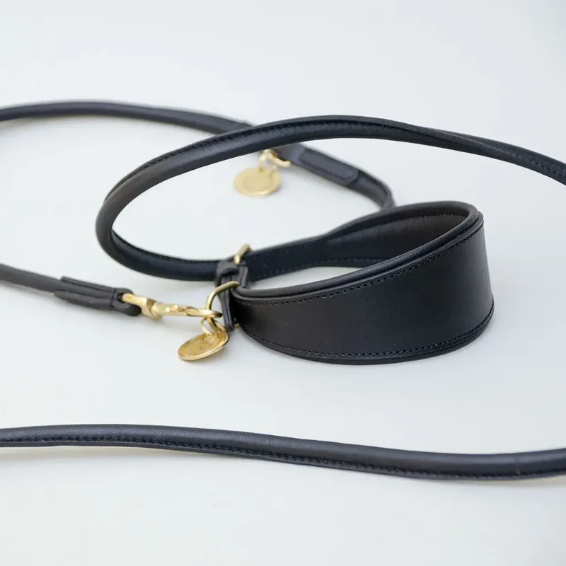 Lederhalsband für Windhunde - "Greyhound Black"