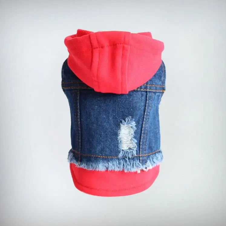 Hunde Jeansjacke mit Sweatshirt Details "Jeans-Hoodie red"