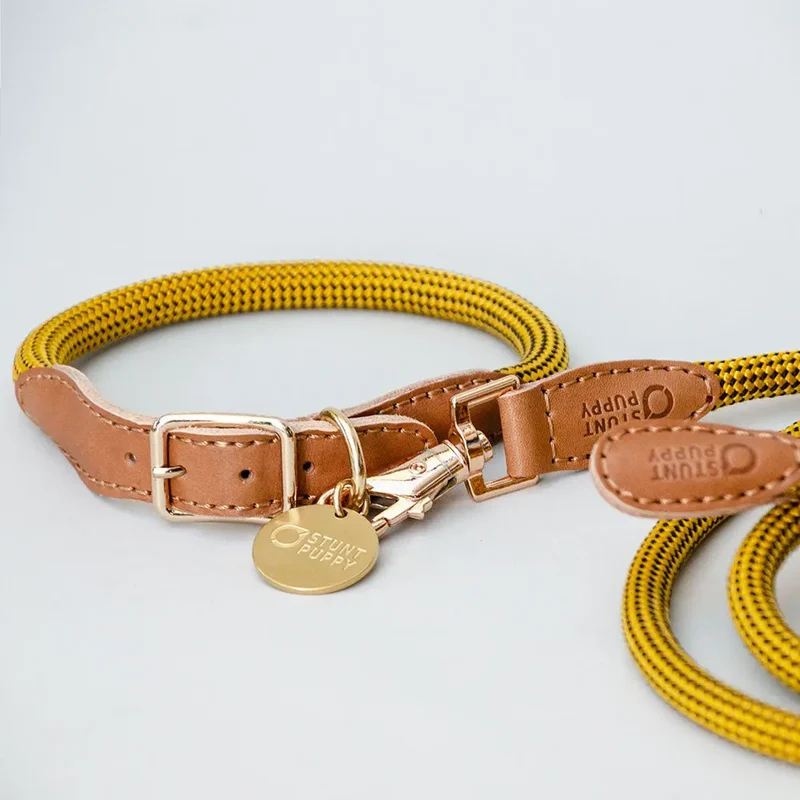 Das vintage Hundehalsband "Mountain" - senf