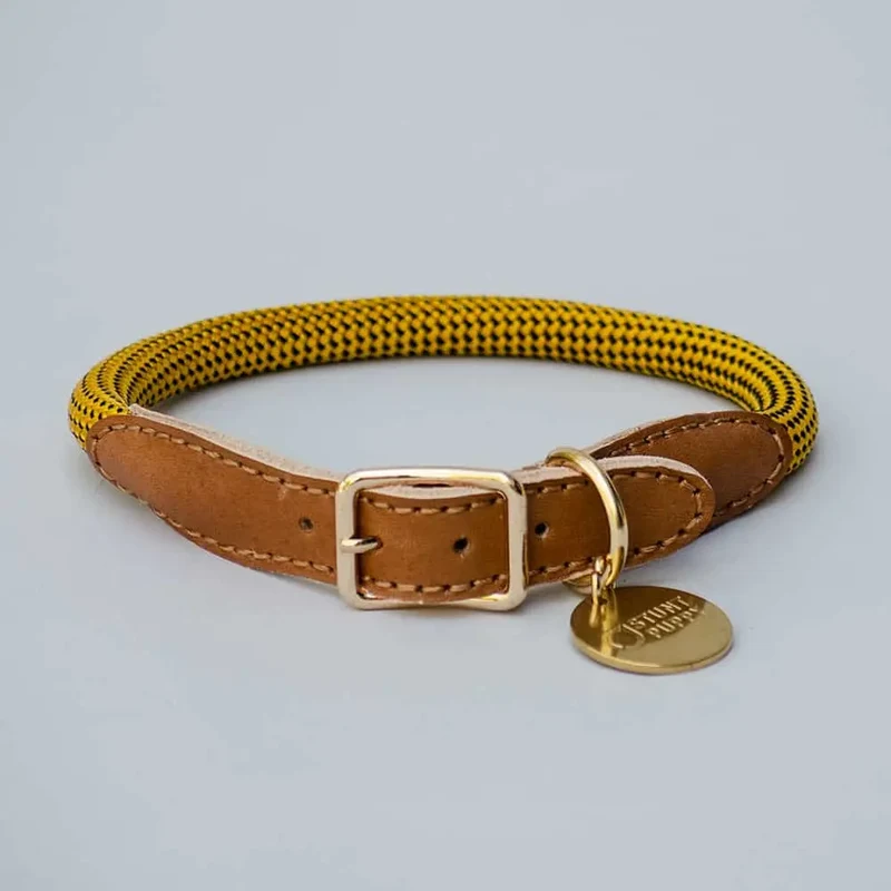 Das vintage Hundehalsband "Mountain" - senf