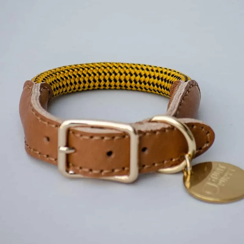 Das vintage Hundehalsband "Mountain" - senf
