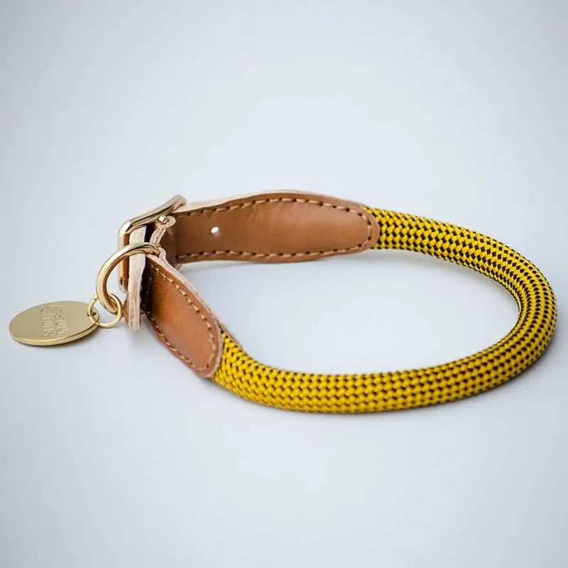 Das vintage Hundehalsband "Mountain" - senf