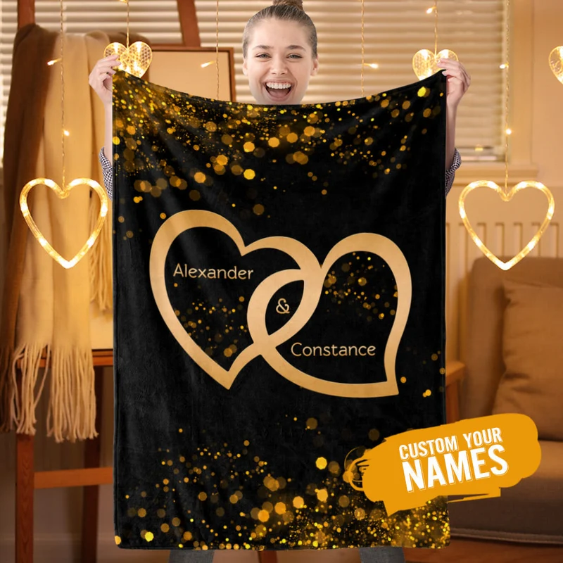 Handtuch personalisiert mit zwei Namen und "Goldherzen" div. Größen