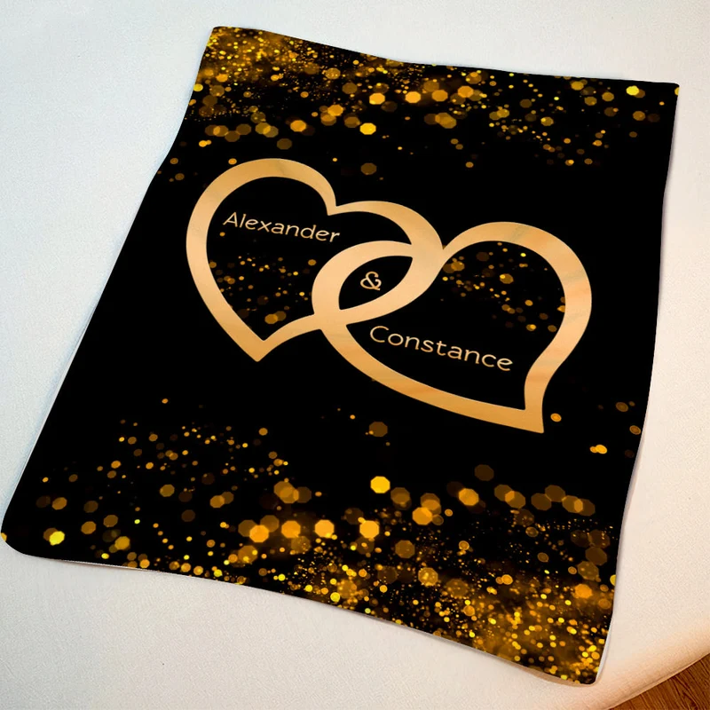 Handtuch personalisiert mit zwei Namen und "Goldherzen" div. Größen