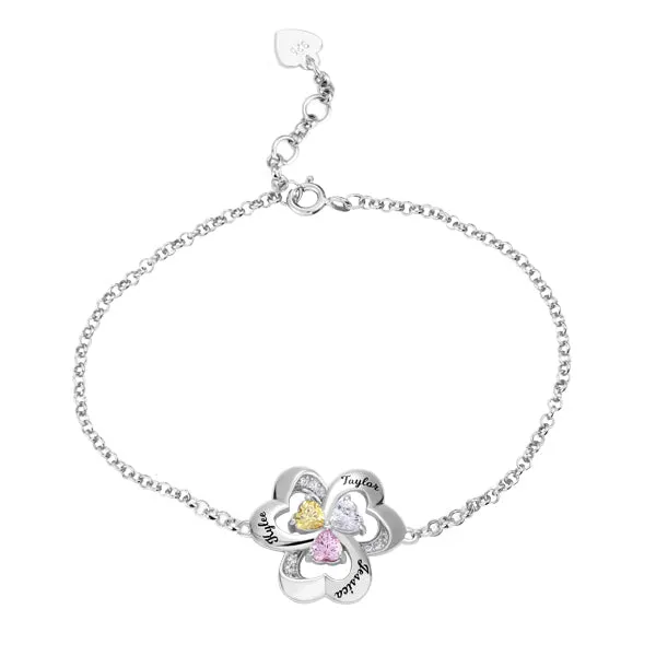 Drei-Herz-Geburtsstein Armband, Silver mit Gravur