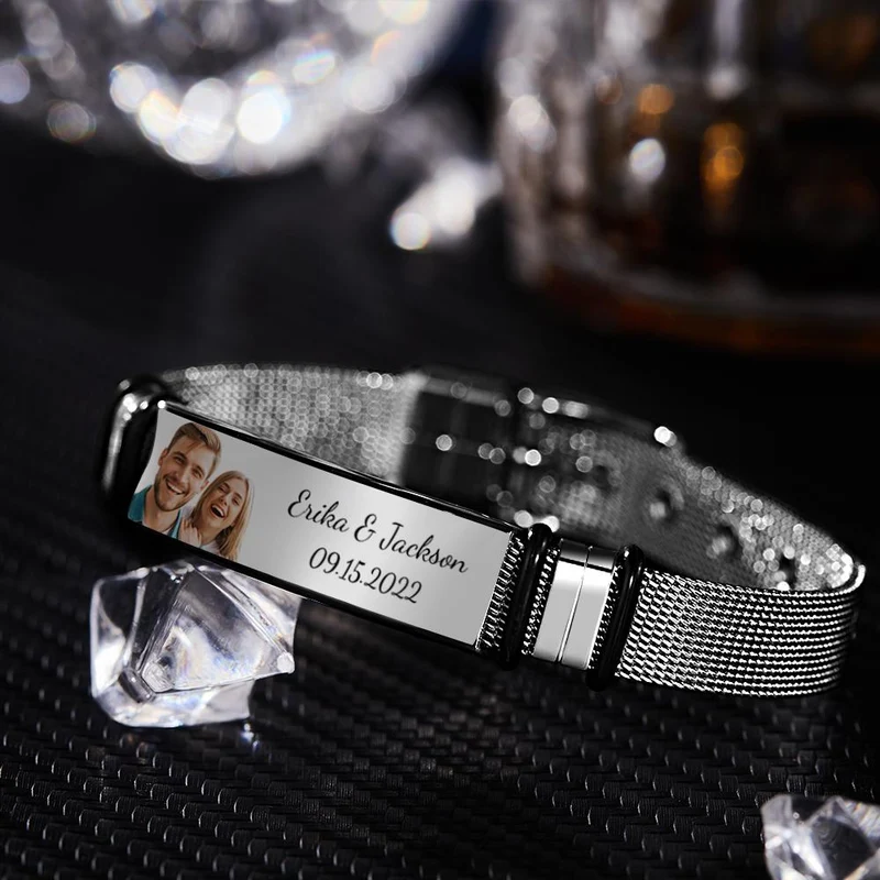 Herren Edelstahlarmband mit Name und Datum